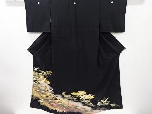 リサイクル　金彩群鶴に帆船・松模様刺繍留袖(比翼付き)